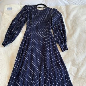 Reformation navy maxi dress with pink polka dots